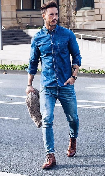 Mens jeans hot sale shirt style