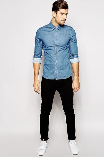 Denim shirt with jeans on sale mens