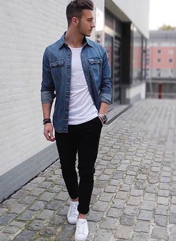 Denim shirt men combinations hotsell