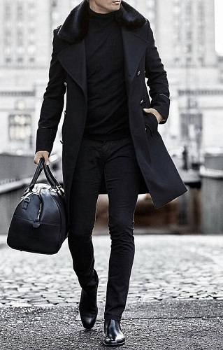 Men black coat outfit sale