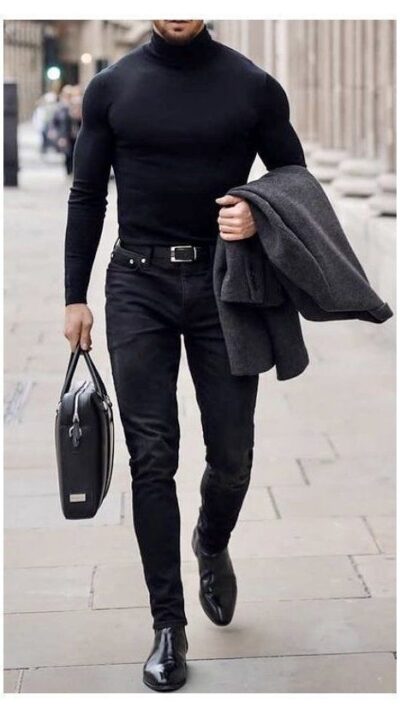 Mens black hotsell turtleneck outfit